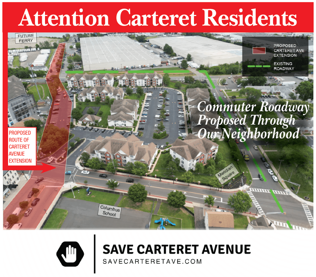 Attention Carteret Residents! This image shows the proposed route of Carteret Avenue Extension, through our neighborhood.